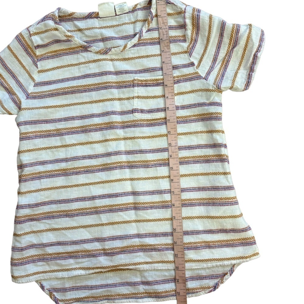 C&C California Cotton Linen Blend Stripe Crew Neck Short Sleeve Blouse Women’s S - Picture 4 of 9